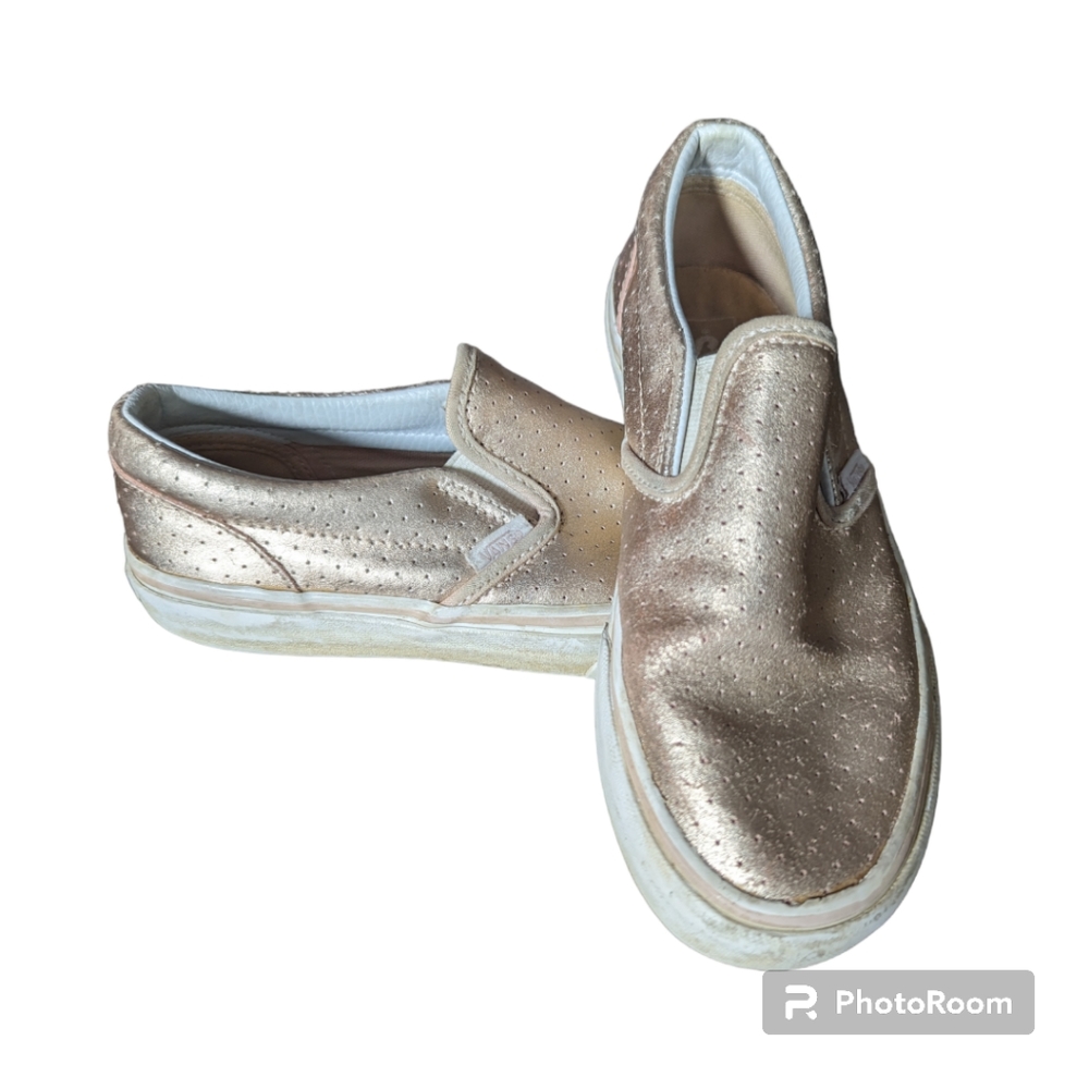 Rose Gold Kids Vans Slip On Shoes, Size 3